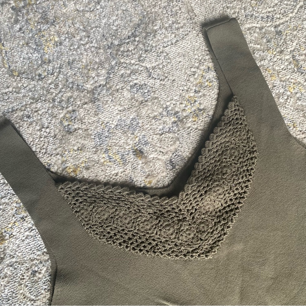 Army Green Knotted Tank Top with Neckline Crochet